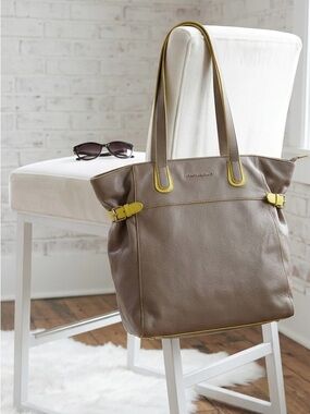 Cynthia Rowley Taupe Tote with Yellow Trim